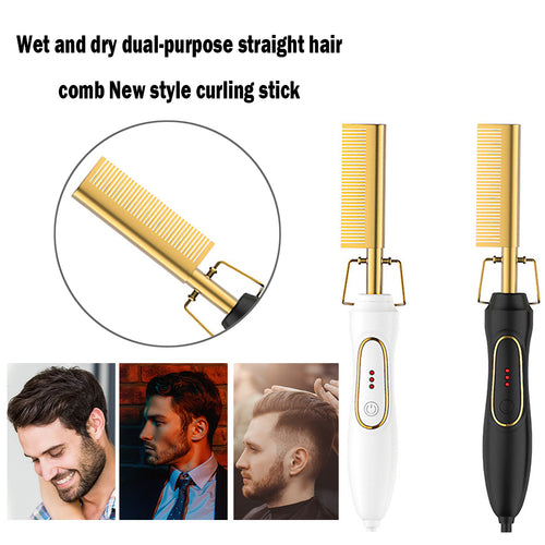Hair and beard Straightener Flat Irons 2 in 1 Straightening Brush Hot Heating Comb Hair/ beard Straight Corrugation Curling Iron Hair Curler Comb